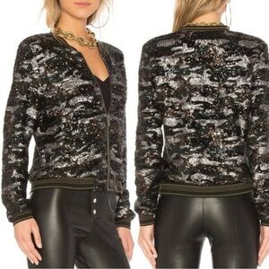 Sanctuary NWT Camo Patterned Baseball Style Full Zip Jacket Fully Sequined Sz M